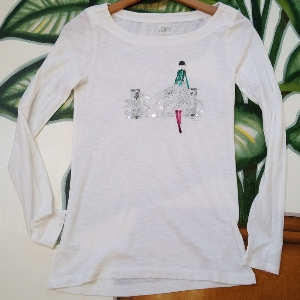 Ann Taylor LOFT Sequined Cotton Longsleeve Top